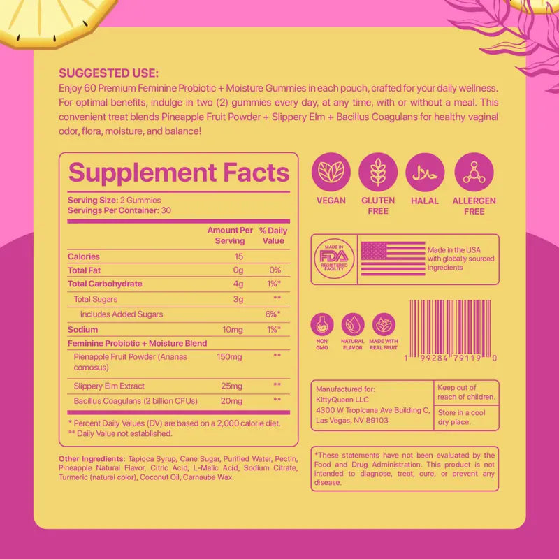 Meowva Feminine Probiotic + Moisture Gummies